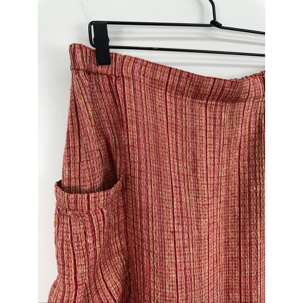Flax Women’s Multi Red Pink Woven Textured Linen Pocket Maxi Skirt - Picture 8 of 10